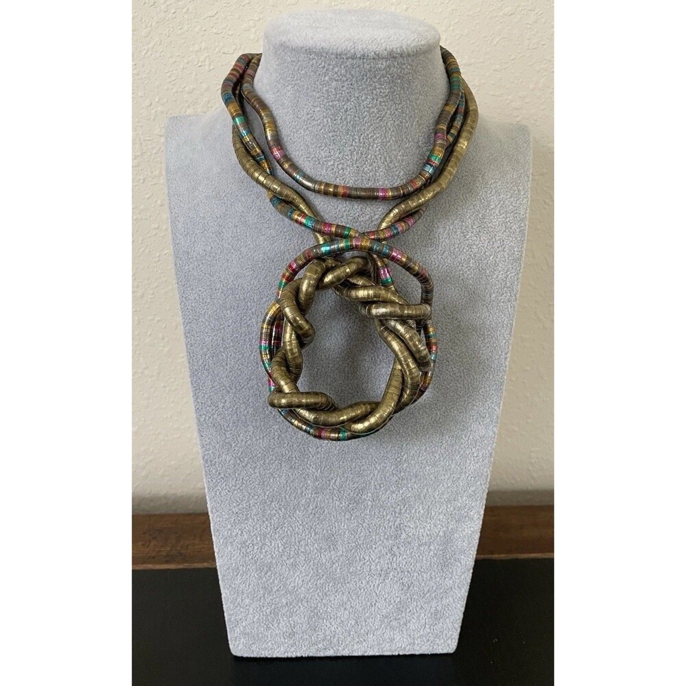 Bendable Sculpting Snake Vintage  Necklaces Multicolor Brassy Goldtone Tarnished